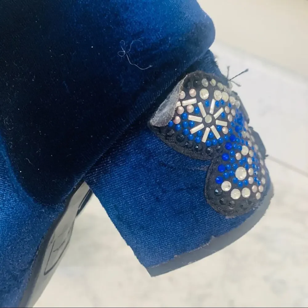 Libby Edelman womens Butterfly Blue Velour Heel Booties size 7